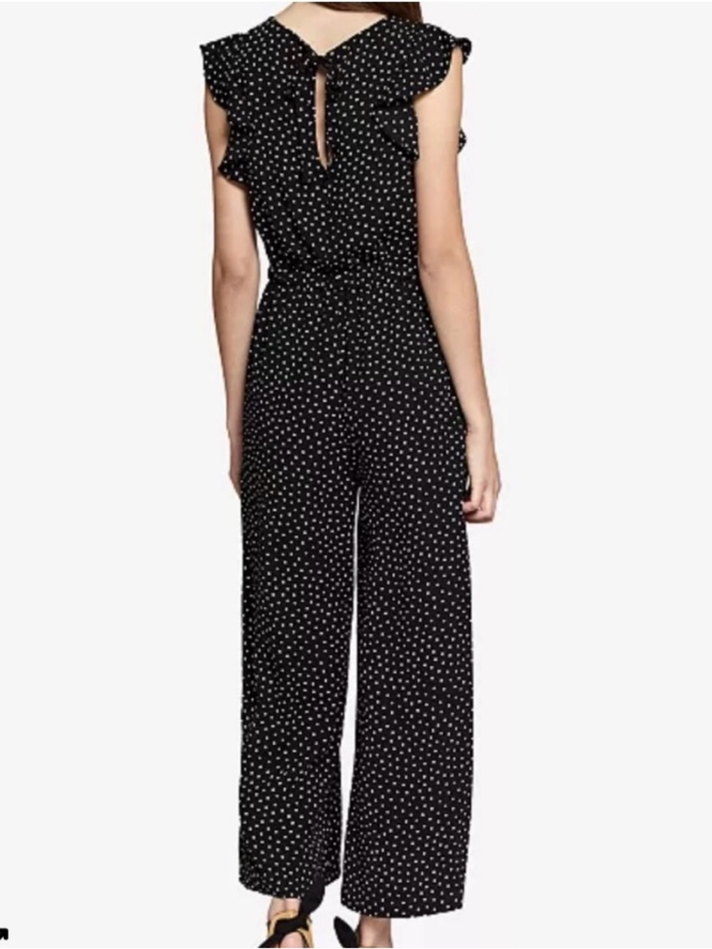 Sanctuary Women’s Black Polka Dot Wide-Leg Jumpsuit with Ruffle Sleeves Size XS - Picture 2 of 8